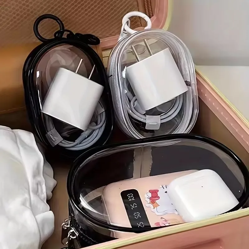 Cable Winder Keychain - Portable Mini Clear Zipper Storage Bag