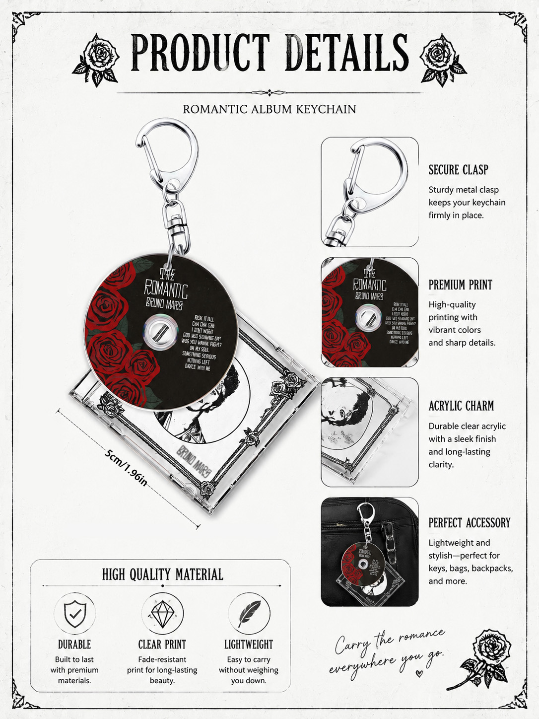Bruno Keychain，The Romantic，Ma - Carabiner Keychain のレビューと価格