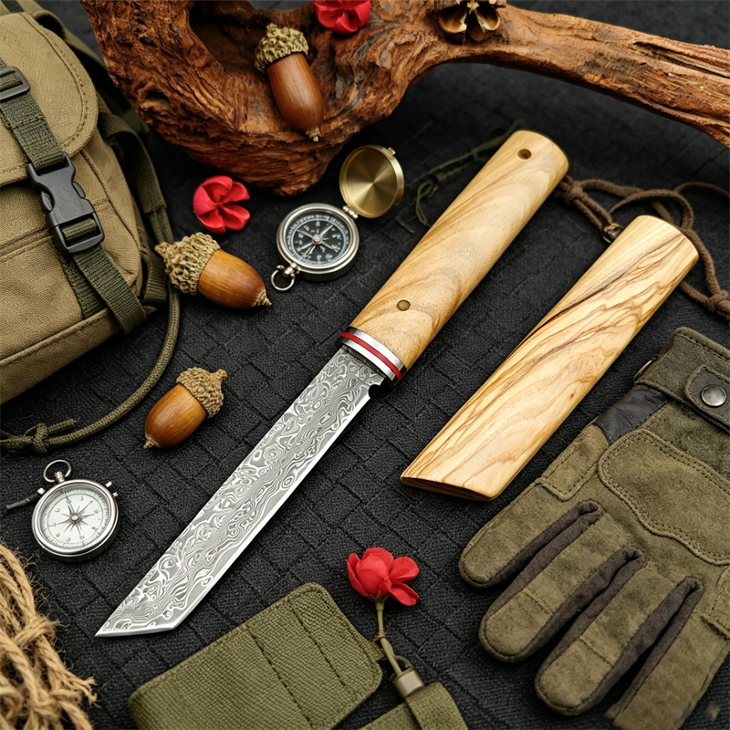 Portable Knife Damascus Blade  - Edc Pocket Carry Fixed Blade のレビューと価格